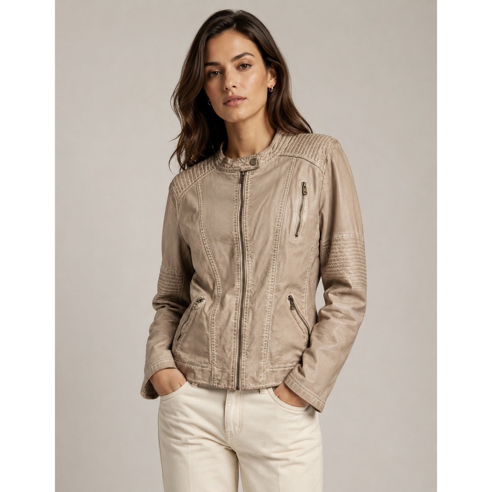 Maurices Moto Jacket Women Size 3X Beige Faux Leather‎ Quilted Zip Biker Coat